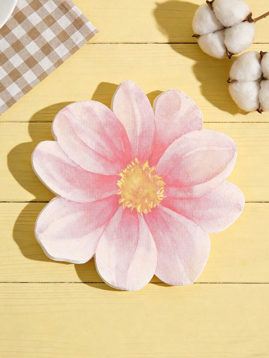 50张33*33厘米/12.99*12.99英寸一次性派对餐巾纸，纸质，清新时尚风格，粉白渐变水彩大花（花瓣形状）图案，春季花卉主题派对装饰餐巾纸，适合女孩春季野餐、新娘送礼会、温馨家庭聚会等场合。 - 查看 1