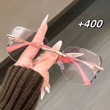 2026 New Fashionable Women's Reading Glasses, Square Frame, Elegant Rimless, Simple With Rhinestones, Exquisite And Unique, Suitable For Office Wear - C2 粉紅色 - 查看 12