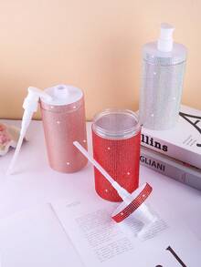 1pc 1000ml Rhinestone Embellished Wide Mouth Refillable Bottle For Shampoo, Body Wash, Hand Soap - View 4