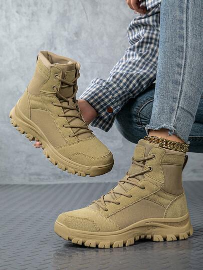 1双女士高帮户外徒步靴，防滑耐用战术靴，高筒沙漠靴，丛林靴，户外露营鞋，男士徒步鞋，登山鞋，透气越野跑鞋，戈壁穿越徒步鞋，透气女士运动鞋，户外中帮休闲多功能鞋，骑马靴，越野鞋，女士靴子