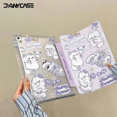 可爱图案智能保护套，带笔槽，适用于 iPad 第 11 代 A16 2025、第 10 代 10.9 英寸、iPad Air 第 4 代/第 5 代 10.9 英寸、iPad Air 11 英寸 M3 2025、第 7 代/第 8 代/第 9 代 10.2 英寸。