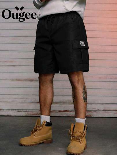 Ougee 1pc Men's Practical Pocket Shorts | Smooth & Wrinkle-Resistant | High-Quality Polyester Fabric | Side Pockets Design & Loose Fit | Suitable For Hiphop, Outdoor Activities And Casual Wear