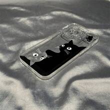 1pc Cute Cartoon Black Cat Space Phone Case, Suitable For IPhone 17 16 15 14 13 12 11 ProMax AIR XS XR X, Transparent Protective Cover - Translucent Black Space Shell Cat - View 4