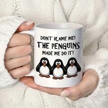 11盎司可重复使用白色陶瓷咖啡杯，印有企鹅图案，双面印花，可机洗，无需用电，适合作为礼物送给任何人。 - 白色 - 查看 1