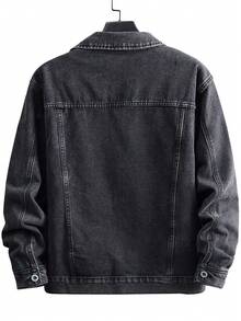 2026 New Spring/Autumn Men's Washed Denim Jacket, Casual Street Style Thick Denim Outerwear - Black - View 2