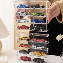 4 piezas de cajas de almacenamiento de plástico transparente multiusos, diseño apilable con tapa abatible de 8 compartimentos, adecuado para exhibir/almacenar autos de juguete, decoraciones, gabinete, mostrador, fácil de limpiar y duradero, puede contener 32 piezas de autos a escala 1/64 - Coches de juguete no incluidos - Ver 13
