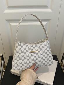 Fashion Letter Print Handbag Shoulder Bag, Casual Versatile Underarm Bag For Women - White - View 5