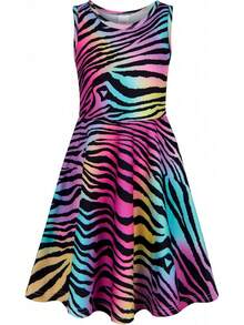 Girl Dresses Sleeveless Cute Pattern Casual Sundress 4-13 Years - Đen Đỏ - Xem 12