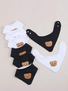 8pcs Baby Bibs, Soft Absorbent Adjustable Snap Triangle Bibs - Black and White - View 5