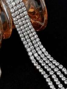 1pc New Elegant Crystal Tassel Waterdrop Design Women Shoulder Chain, Minimalist Long Fashionable Graceful Shoulder Brooch Accessory Gift - Silver - View 3