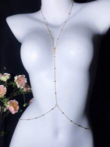 1 pieza Cadena para el pecho con múltiples capas de perlas falsas, sexy y elegante, personalizada, exquisita, accesorio para bodas y fiestas. Cadena corporal sexy de estilo europeo y americano para bikini con diseño tridimensional en la espalda, accesorio bohemio dorado para cadena de cintura de bikini y playa de verano para mujeres - Multicolor - Ver 4