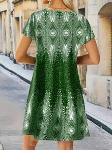 Đầm đi biển kiểu Bohemian cổ chữ V in hoa dành cho nữ cỡ lớn, thoải mái và thời trang cho mùa hè thanh lịch - màu xanh lá - Xem 2