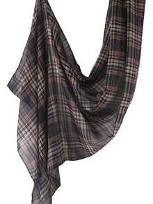 1pc Women's Casual Fashion Plaid Print Muslim Headscarf, Collegiate Style Scarf Shawl, Suitable For Abaya Daily Matching - Black and Brown Plaid - View 4