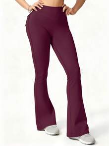 6pecil Quần ống loe nữ ngoài trời có túi, quần legging thể thao ôm sát nâng mông dành cho nữ, màu tím đỏ trung bình, mùa xuân. - Màu tím - Xem 7