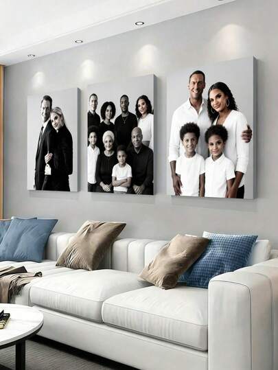 Set de 3 pósteres de pintura en lienzo personalizable, personaliza 3 fotos favoritas, estilo moderno clásico, regalo único, adecuado para dormitorio, sala de estar, pasillo, decoración del hogar - Sin marco/Enmarcado