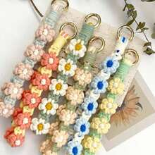 Boho 1pc Bohemian Daisy Flower Keychain With Braided Wrist Strap For Diy, Handmade, Cellphone, Handbag Decoration, Keyring Lanyard Gift Souvenir Car Accessories Bag Charm School Cute Goth Y2k - 彩色 - 查看 3