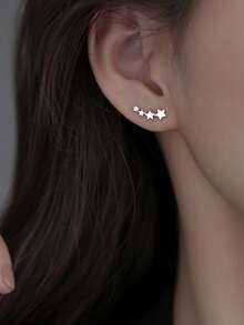 1 对闪亮星星耳夹，低过敏性且轻盈，全天佩戴舒适 - 銀色 - 查看 3