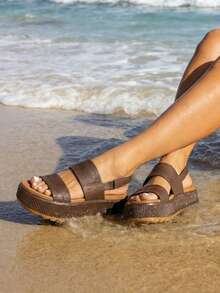 New Platform Water Sandals For Women Comfortable Chunky Wedge Open Toe Shoes Summer Walking Beach Vacation Waterproof Sandals - 巧克力棕 - 查看 2