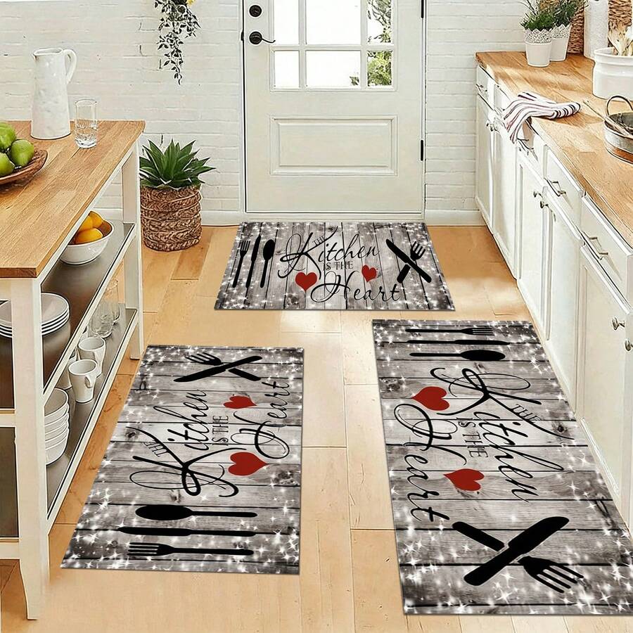 3pcs Set Of Scratch-Resistant Kitchen Carpet – Polyester Anti-Slip Mat, Pet-Friendly Non-Slip, Absorbent, Washable Polyester ,Kitchen And Laundry Area, Laundry Room | Decorative Floor | Absorbent, Laundry Room Decor,Suitable For Bathroom, Shower, Laundry Room, Bedroom, Living Room, Door Mat, Kitchen Mat - Multicolor - View 1
