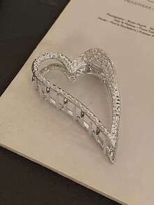 1pcHollow Heart Shaped Hair Claw Clip | Silver Metal Hair Accessory - Multicolor - View 4