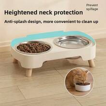 不锈钢宠物喂食器，双碗设计，带水碗，旨在促进宠物健康喂养，配有可爱有趣的饮水和食物分配器。包含防滑不锈钢双碗，易于清洁。 - 均碼 - 查看 9