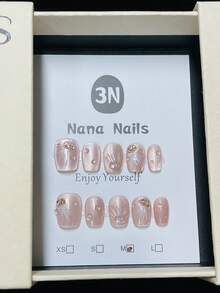 1package/10pcs-Mermaid Vibes Jellyfish Bubble Cat Eye Press On Nails - Pink - View 8