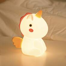 Luminária Noturna Unicórnio de Silicone, Lâmpada LED Recarregável com Toque e Brilho Suave e Regulável, Decoração de Cabeceira para Quarto Infantil/Bebê - Sete Cores - Ver 5