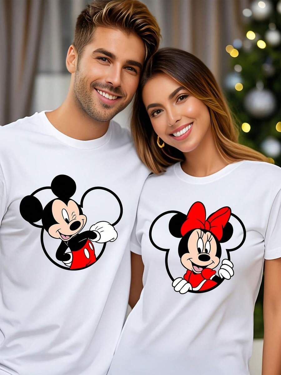 Disney-Licensed T-Shirts Made From Pure Cotton, Adorable Mickey And Minnie Mouse Crew Neck Shirts In Soft Material With Detailed And Vibrant Designs. An Ideal Disney Gift: The Fabric Is Durable And Easy To Care For. Perfect For Everyday Wear, Commuting, And Other Occasions – For Pure Holiday Vibes. - 白色-女 - 查看 1
