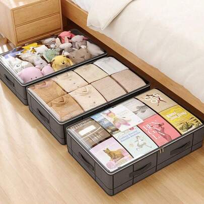 1pc Foldable Underbed Storage Bag, Large Capacity Wardrobe Storage Bag, Multi-Functional Clothing Storage Bag, Quilt Storage Bag, Fabric Storage Bag, Moving Bag, Packing Bag, Luggage Bag, Seasonal Storage, With Transparent Cover And Dual Side Handles, Suitable For Clothing, Wardrobe, Underbed, Quilt, Bedding Storage, Essential Home Storage