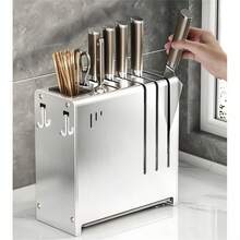 1个不锈钢壁挂式刀架，多功能厨房用具收纳架，刀座整理器 - 銀色 - 查看 8