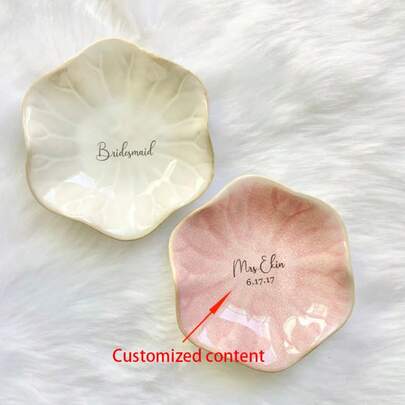 1 Peça de Prato de Jóias de Cerâmica Personalizado com Gravação a Laser de Flor, Perfeito como Presente para Madrinhas, Anéis de Noivado, Chás de Panela, Formatura, Aniversários, Feriados, Festas e Dia dos Namorados, Bandejas de Jóias
