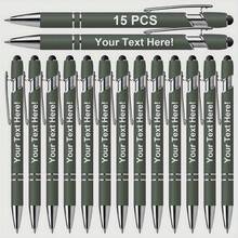 15pcs Customizable Ball Point Pens, Customized Touch Pens, Metal Printed Black Ink Pens, Lightweight & Retractable - Excellent Customized Gift Choice - Sets - View 18