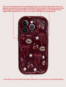 蝴蝶结领结奶油色漩涡波浪边酒红色简约防震加厚手机保护壳，带印花，兼容 17/17 Pro/17 Pro Max、16 XR/7/8、15 Pro Max、12 Pro Max、13 Pro Max、14 Pro Max、13、14、11、12P、14P、11P、12P、XS、XR、7/8P、7/8 GES2，手机壳 - 彩色 - 查看 8