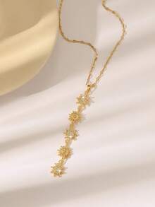 1件优雅简约太阳吊坠项链，太阳流苏设计，适合女性日常通勤佩戴 - 金色 - 查看 6