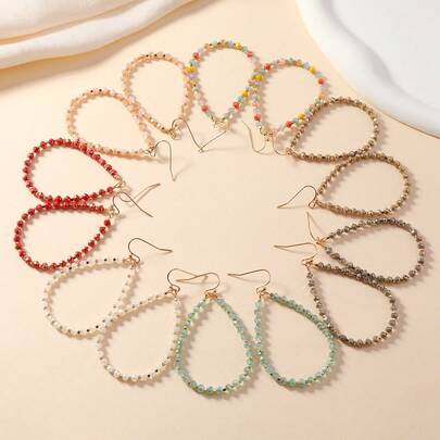 1 Pair Handmade Bohemian Style Glass Bead Earrings, Vintage Minimalist Versatile Creative Exaggerated Earrings, Elegant Design Suitable For Daily Wear And Vacation, Women Only