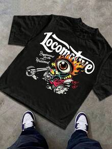 Boys & Teens' Casual Graphic Print Round Neck Short Sleeve T-Shirt, Summer Top - Black - View 2