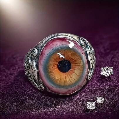 1pc Exaggerated Vein Eye Ring, Vintage Totem 3D Eyeball Adjustable Finger Ring, Street Style Curtain Eye Ring