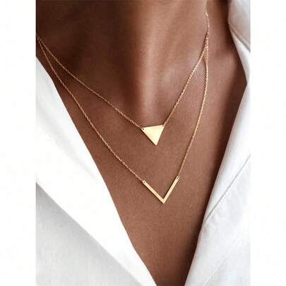 1pc Minimalistic Elegant Geometric Triangle V Pendant Necklace, Women's Fashion Choker Necklace, Delicate & Premium, Suitable For All Seasons, A Gift For Teachers, Graduates, Family & Friends,Hair Accerssories,Summer,Gold Jewelry,Jewelry Women