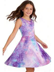 Girl Dresses Sleeveless Cute Pattern Casual Sundress 4-13 Years - Tím-1 - Xem 5