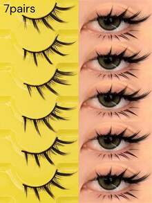 6/7 Pairs Wet Fox Eye False Eyelashes, Anime Cosplay Lashes, Thick Curly Wet Lashes, Makeup Tools - Black - View 10
