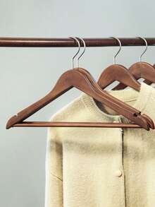 1/5pcs Natural Wooden Clothes Hangers With Non-Slip Bar, Perfect For Retail Stores, Hotels, Boutiques, Closet Organization, Heavy Duty Durable Wood Coat Rack Hangers With Smooth Finish - View 2