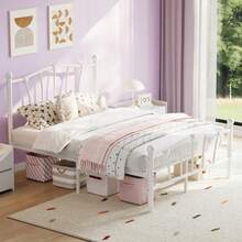 Marco de cama, marco de cama de plataforma metálica con cabezal y pie en forma de corazón de sudor, capacidad de carga de 600 lbs, espacio de almacenamiento bajo cama de 11,5', no se necesita muelle de caja - Blanco-Tamaño completo - Ver 6