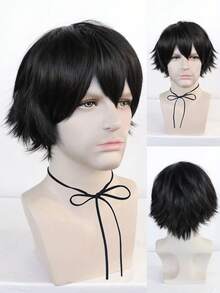 男士短款凌乱假发，黑色、橙色、红色合成动漫假发，嘉年华角色扮演男士服装派对套装，男女通用装扮假发 - 彩色 - 查看 4