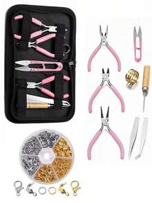 1 Set Adult Jewelry Making Kit, Includes Pliers And Metal Decor Accessories - Complete Materials For Handmade Bracelets, Necklaces, Earrings, Pendants - DIY Jewelry Craft Starter Kit, Suitable For Arts & Crafts Enthusiasts - Pink Pliers + Round Parts Set Box - View 1