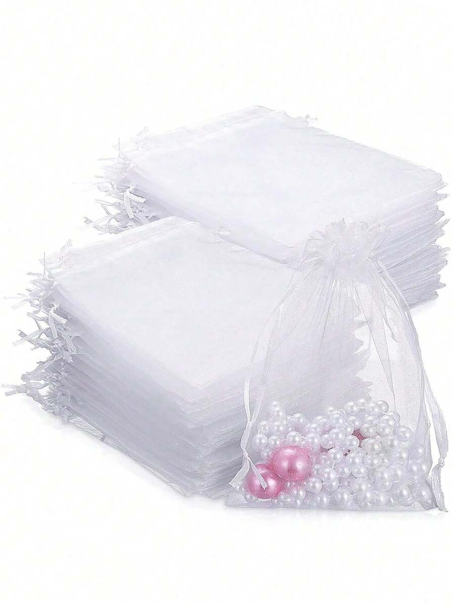 10x15cm White Drawstring Organza Bags, Jewelry Cosmetic Storage Pouches, Gift Candy Bags, Handmade Soap Pouches, Small Toy Organizer Bags - View 1