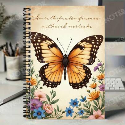 دفتر ملاحظات حلزوني بطراز زهري وفراشات عتيق، مساعد عملي للعمل والدراسة، مفيد لسجلات المدرسة. هدية تخرج أو عيد ميلاد مفكرة. يمكن استخدامه للتدوين اليومي والتخطيط والملاحظات. غلاف فاخر يرافق كتابتك.