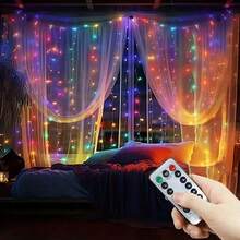 Đèn dây hoa trang trí tiệc cưới lãng mạn, đèn rèm LED điều khiển từ xa, 8 chế độ chiếu sáng, đèn dây sao chạy bằng USB cho phòng khách, phòng ngủ, sân khấu, trang trí trong nhà, đèn trang trí ngày lễ cho Eid, Lễ Phục Sinh, Ngày của Mẹ, Sinh nhật, Lễ đính hôn, Đám cưới. - Đèn rèm USB - Xem 5