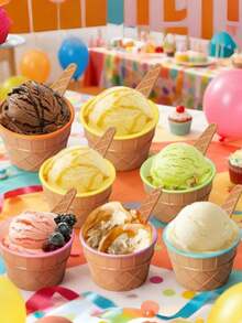 2件套创意冰淇淋碗套装，带稳固底座和勺子，适用于甜点、布丁、意式冰淇淋、普通冰淇淋 - 可重复使用的派对餐具 - 彩色 - 查看 1