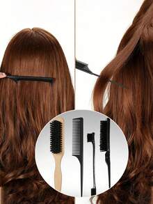 1pc Unisex Boar Bristle Smoothing Back Comb Beard Brush, Tames Frizz And Flyaways, Edge Control Comb, Volumizing Wooden Handle Comb, Detangling Comb, Hairline Control Comb, Slip Comb, Hair Comb, Volumizing Wooden Handle Comb, Edge Control Comb, Plastic Hair Comb, Creates Smooth Ponytail And Bun - With Wide Pointed Tail Back Comb And Detangling Comb, Convenient For Parting, Styling, Polishing And Smoothing Hair, Creates Smooth Frizz-Free Hairstyle, Suitable For Men And Women, Recommended As Christmas Gift - Multicolor - View 8
