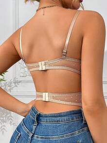 Floral Lace Deep V-Neck Camisole - Sheer Mesh Tank Top - Apricot - View 10